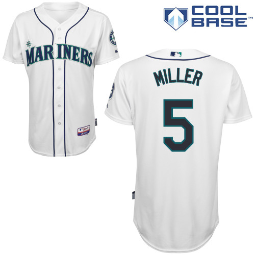 Brad Miller #5 MLB Jersey-Seattle Mariners Men's Authentic Home White Cool Base Baseball Jersey